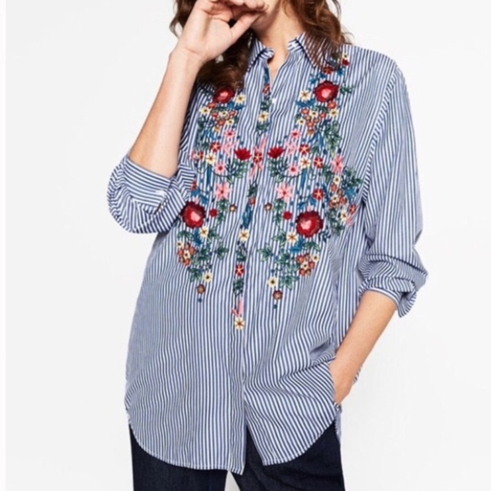 Zara Embroidered Oversized Shirt